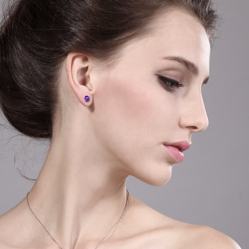 Gem Stone King 925 Sterling Silver Purple Amethyst Stud Earrings For Women Men (1.50 Carat Cttw, Round 6MM) - Image 4